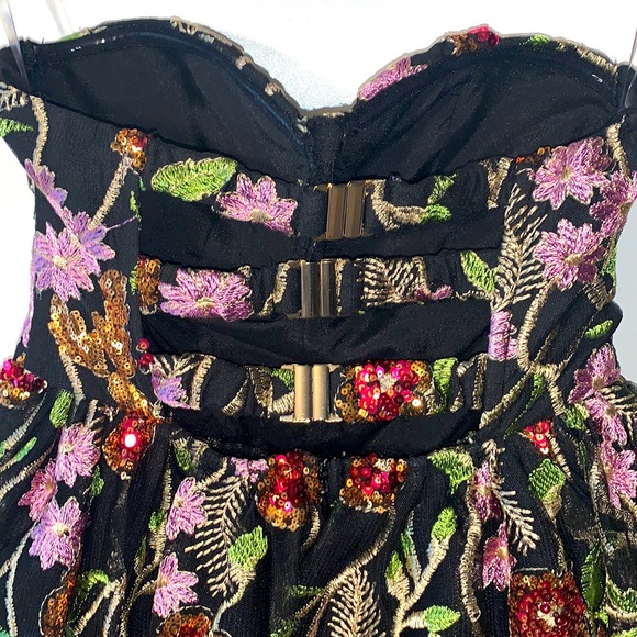 NWOT Fashion Nova Floral Sequins Bustier Top Strapless Babydoll Dress - Picture 12 of 16
